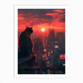 Cat At Sunset Art Print