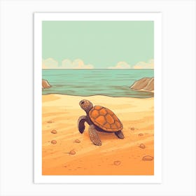 Cute Sea Turtle On The Beach Drawing 5 Art Print