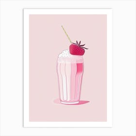 Strawberry Milkshake Dairy Food Minimal Line Drawing 3 Art Print