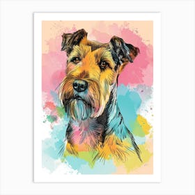 Airedale Terrier Pastel Line Watercolour Illustration  1 Art Print