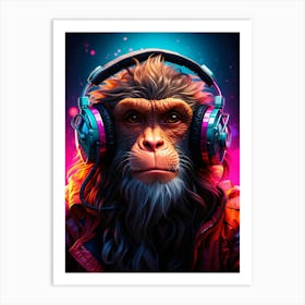 Monkey With Headphones Art Print