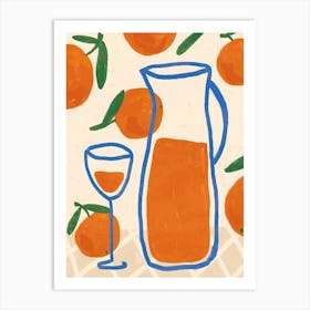 Orange juice breakfast poster, Abstract retro print, Fun kitchen decor Art Print