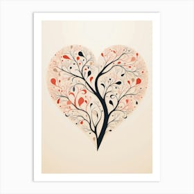 Swirl Cream & Coral Tree Heart 1 Art Print