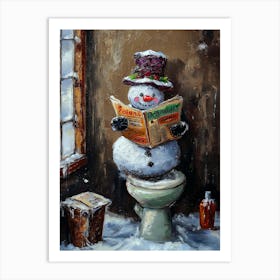 Snowman Reading Newspaper Art Print