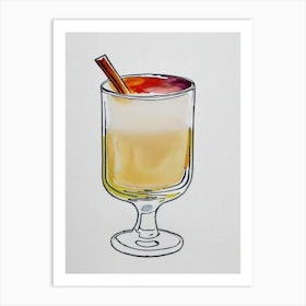 Brandy Alexander 2 Minimal Line Drawing With Watercolour Cocktail Poster Art Print