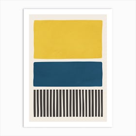 Yellow Navy Blue Black Bold Lines Art Print