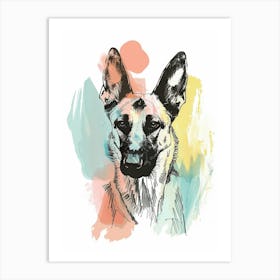 German Shepherd Dog Pastel Line Painting 4 Art Print