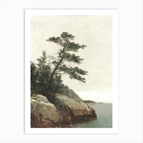 Vintage Painting Lone Tree On A Rock 1 Art Print