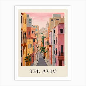 Tel Aviv Israel 8 Vintage Pink Travel Illustration Poster Art Print