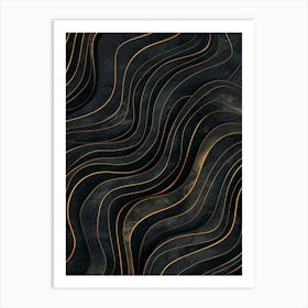 Abstract Wavy Lines On Black Background Art Print