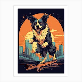 Border Collie Dog Skateboarding Illustration 1 Art Print