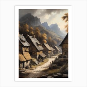 In The Wake Of The Mountain A Classic Painting Of A Village Scene (31) Art Print