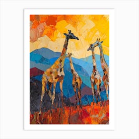 Abstract Geometric Giraffe Herd 2 Art Print