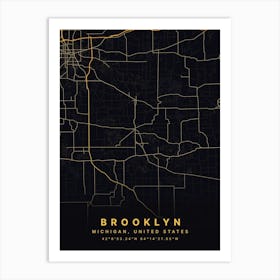 Brooklyn Michigan USA Black And Gold Map Art Print