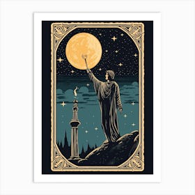 The Moon Tarot Card, Vintage 0 Art Print