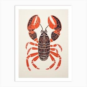 Lobster, Woodblock Animal  Drawing 3 Art Print