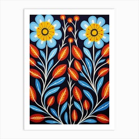 Flower Motif Painting Flax Flower Art Print