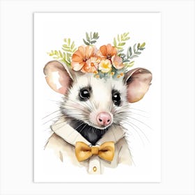 Baby Opossum Flower Crown Bowties Woodland Animal Nursery Decor (1) Result Art Print