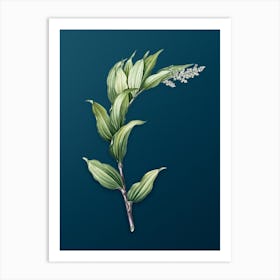 Vintage Treacleberry Botanical Art on Teal Blue n.0793 Art Print