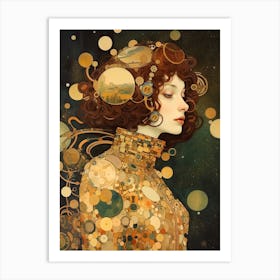 Woman Astronaut Klimt Style With Flowers 4 Art Print