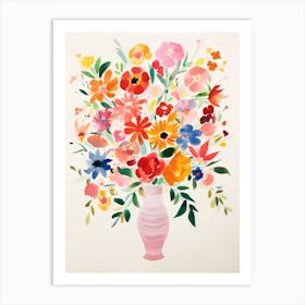 Watercolor Flowers In A Vase Art Print