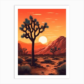 Retro Illustration Of A Joshua Trees At Sunrise 3 Art Print