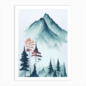 Mountain And Forest In Minimalist Watercolor Vertical Composition 233 Art Print