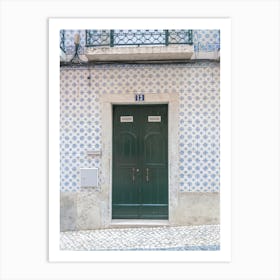 The green door nr 13 in Alfama, lisbon Portugal - summer street vintage travel photography by Christa Stroo Art Print