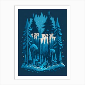 A Fantasy Forest At Night In Blue Theme 24 Art Print