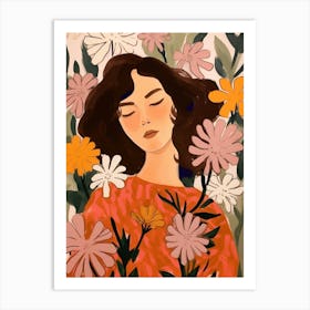 Woman With Autumnal Flowers Phlox 2 Art Print