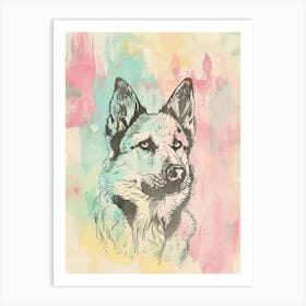 Pastel Icelandic Sheepdog Line Illustration 1 Art Print