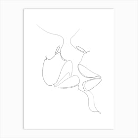 Couple Kiss Single Line Drawing Art Print