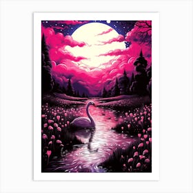 Swan In The Moonlight Art Print