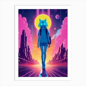 A vaporwave dream unfolds with a cyberpunk anime girl — a mesmerizing blend of synthwave allure, neko charm, and neon-lit fantasy, embodying the essence of a beautiful teen. Art Print