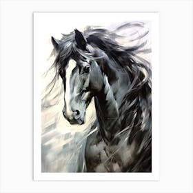 Horse Painting Black And White Close Up Art Print