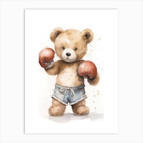 Boxing Teddy Bear Painting Watercolour 2 Art Print