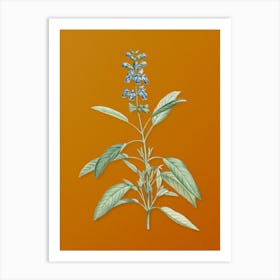 Vintage Sage Plant Botanical on Sunset Orange n.0477 Art Print