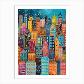 Kitsch Colourful England Cityscape 1 Art Print