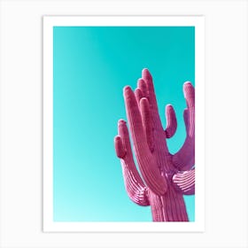 Pink Saguaro Cactus With Blue Sky Art Print