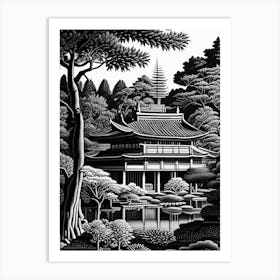 Katsura Imperial Villa, 1, Japan Linocut Black And White Vintage Art Print