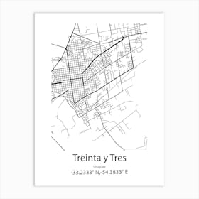 Treinta Y Tres,Uruguay Minimalist Map Art Print