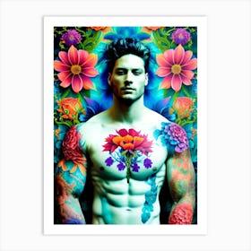 Man With Flowers On His Chest Art Print