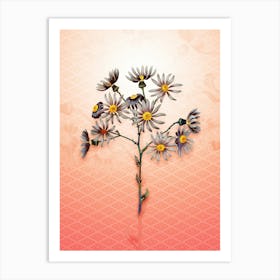 Lilac Senecio Flower Vintage Botanical in Peach Fuzz Hishi Diamond Pattern n.0333 Art Print
