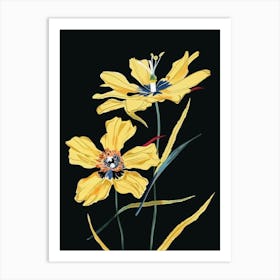 Neon Flowers On Black Buttercup 2 Art Print