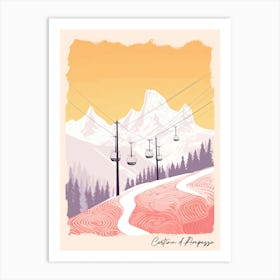 Poster Of Cortina D Ampezzo   Italy, Ski Resort Pastel Colours Illustration 3 Art Print