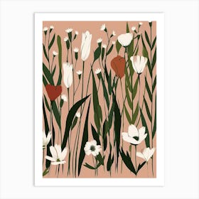 Wild Flowers On A Pink Background Art Print