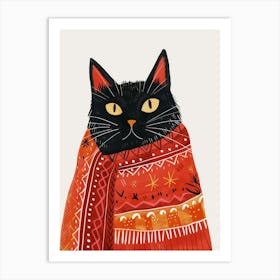 Black Cat In Scarf 4 Art Print