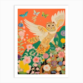 Maximalist Bird Painting Eastern Screech Owl 1 Art Print