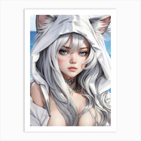 In a summer fantasy, a sexy hentai girl with blonde hair and cat ears captivates — cosplay allure and anime charm converge in this manga dreamscape. Art Print