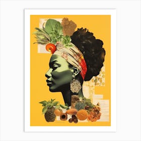 Afro Collage Portrait Yellow Art Print